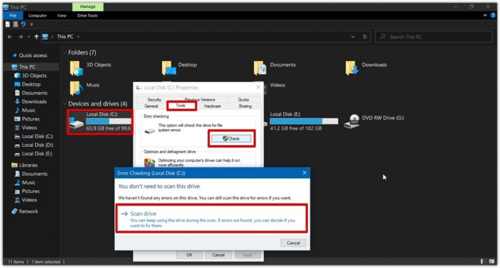 بعد الانتهاء من ذلك، يمكنك اختيار إصلاح أي خطأ إذا وُجِد.
