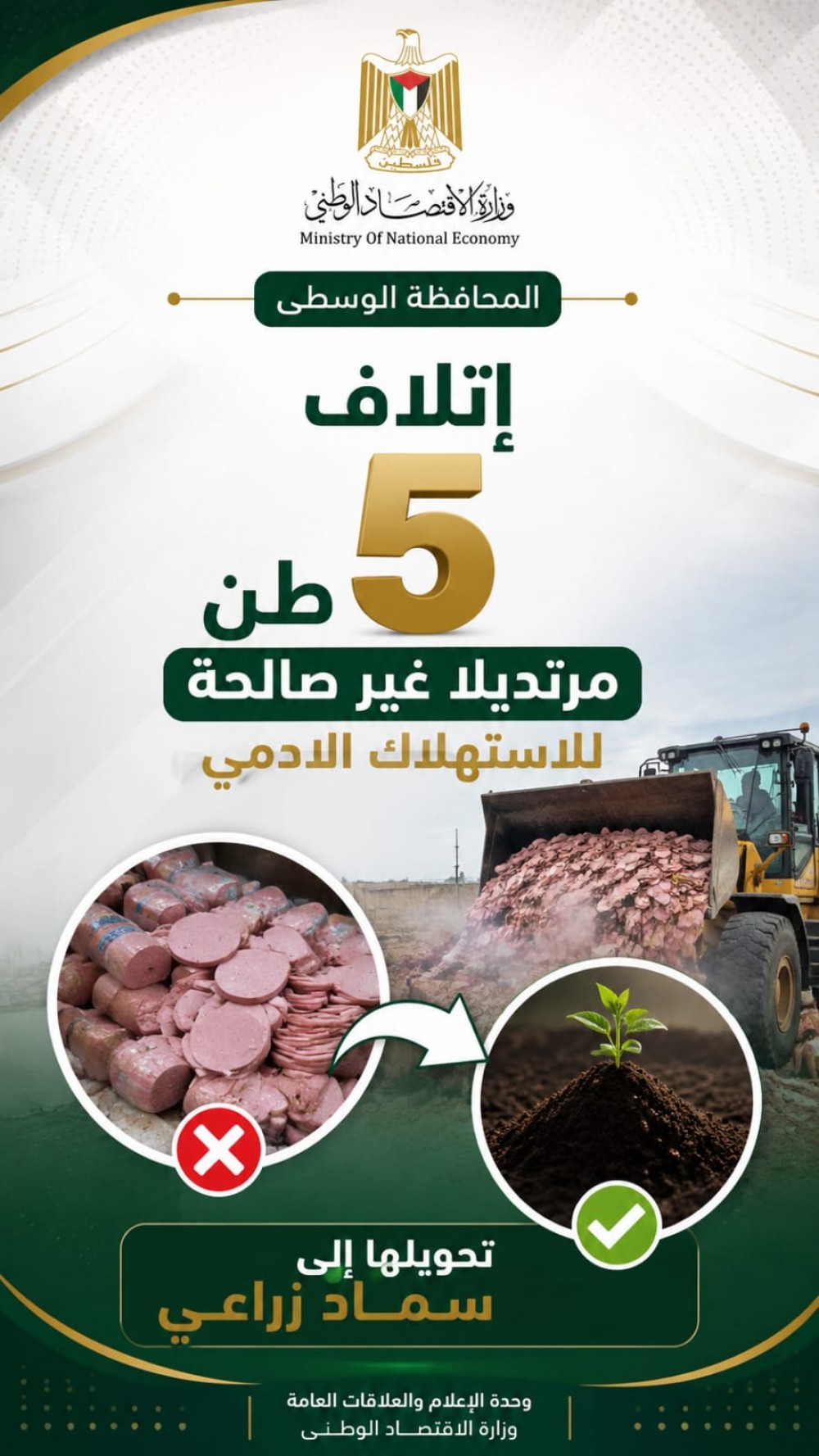 وزارة الاقتصاد  تُتلف 5 طن مرتديلا غير صالحة للإستخدام بالوسطى