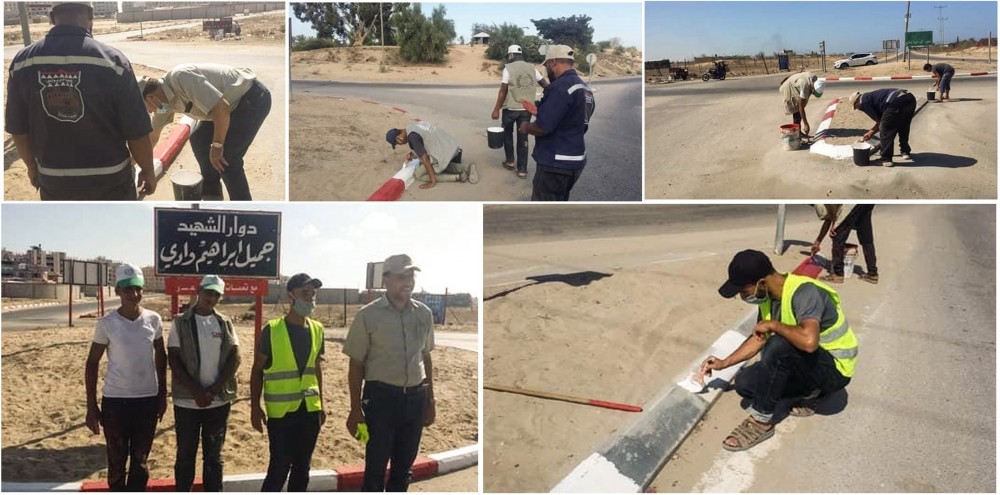 بلدية خان يونس تجري حملة تنظيف ودهان لشوارع المدينة