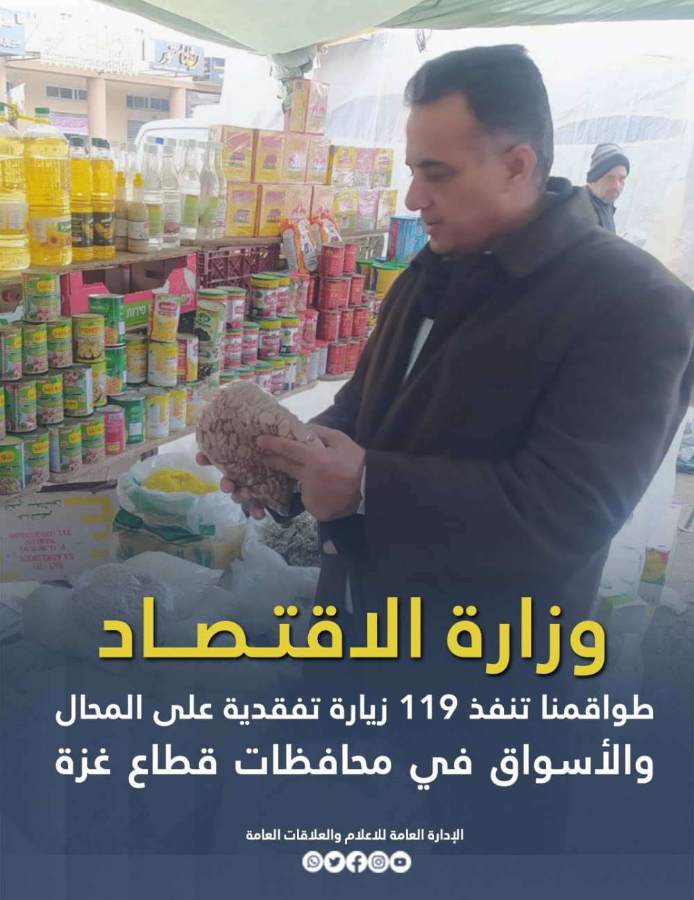 الاقتصاد: طواقمنا تنفذ 119 زيارة تفقدية على المحال والأسواق في محافظات قطاع غزة