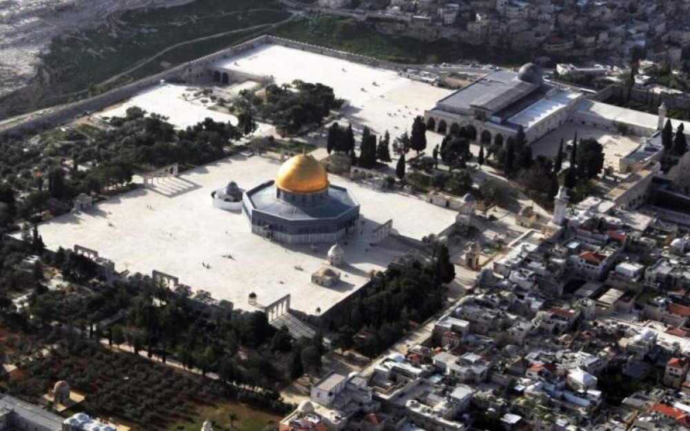 صورة جوية للقدس تظهر فيها المسجد الأقصى وقبة الصخرة