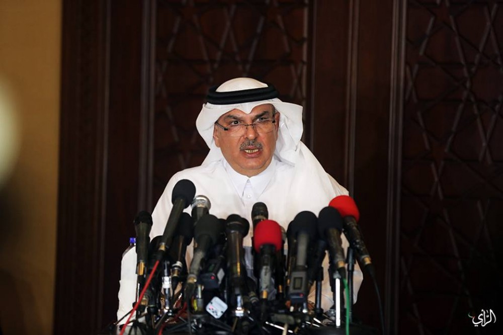 السفير القطري محمد العمادي خلال المؤتمر