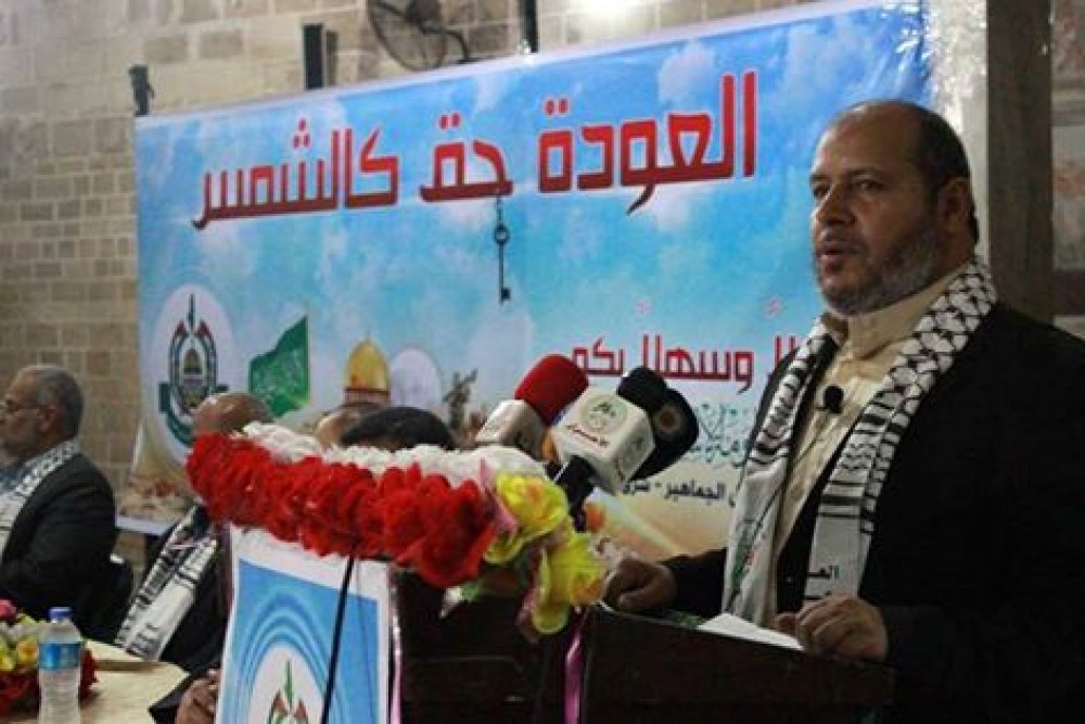 خليل الحية خلال مهرجان العودة حق كالشمس في غزة