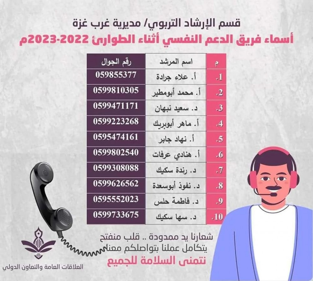 التعليم تُوفر خدمة الإرشاد والدعم النفسي خلال العدوان