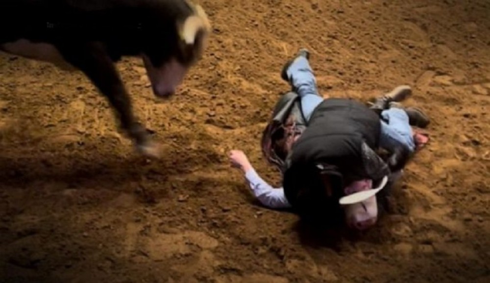 أب يلقي بنفسه فوق ابنه ليحميه من هجوم ثور هائج!