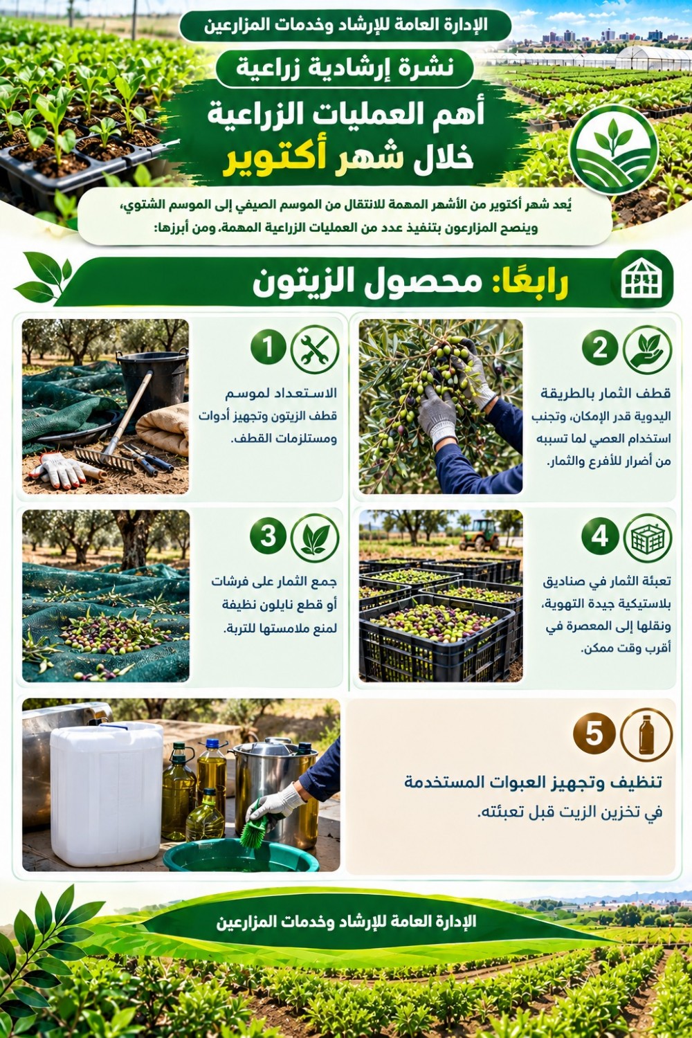 الزراعة تصدر نشرة إرشادية لأهم العمليات الزراعية خلال شهر أكتوبر