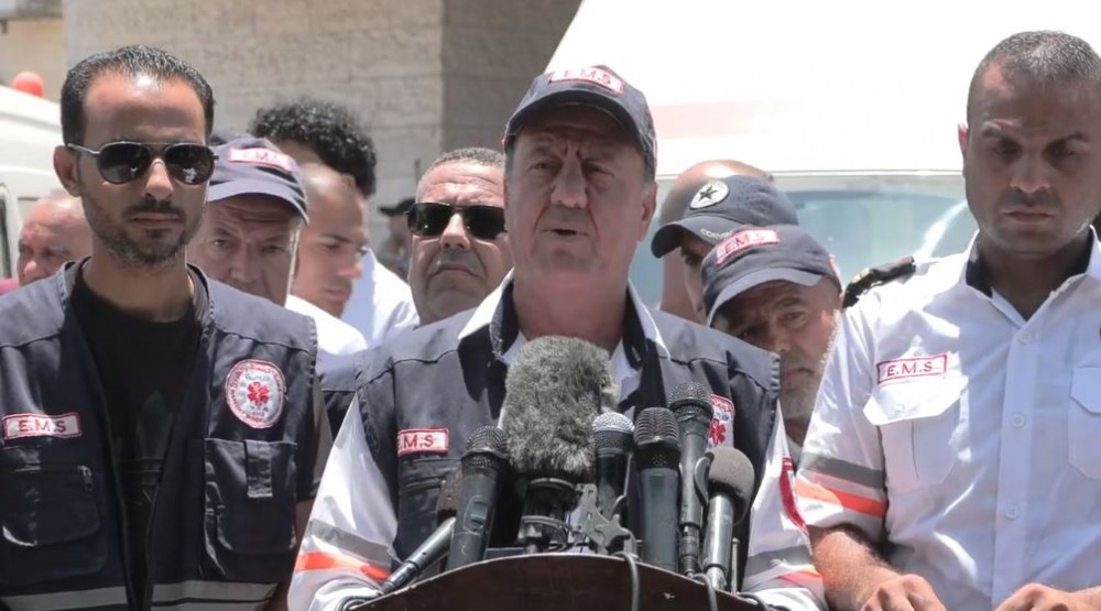 مؤتمرللإسعاف والطوارئ احتجاجاً على استشهاد زميلهم أ. هاني الجعفراوي مدير الإسعاف والطوارئ بغزة