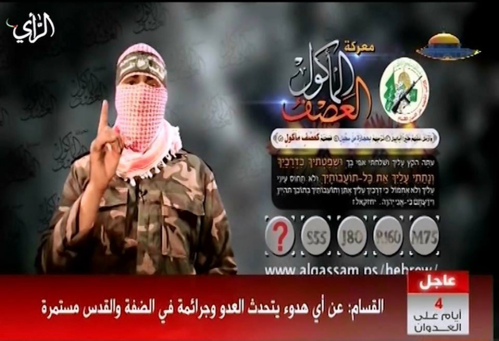 الناطق باسم القسام أبو عبيدة خلال الخطاب